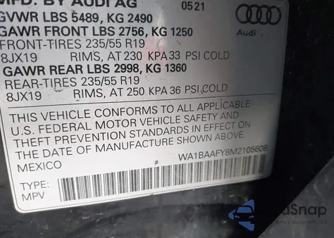 2021 Audi Q5 Premium Plus 45 Tfsi Quattro S Tronic from USA, damaged, VIN WA1BAAFY8M2105608